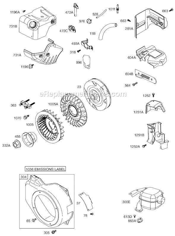 Page E Diagram and Parts List for 12C100SERIES 0007-0251 Briggs and Stratton Engine